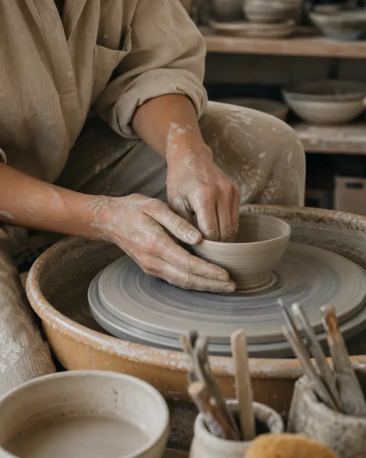 Ceramic artist shaping a bowl